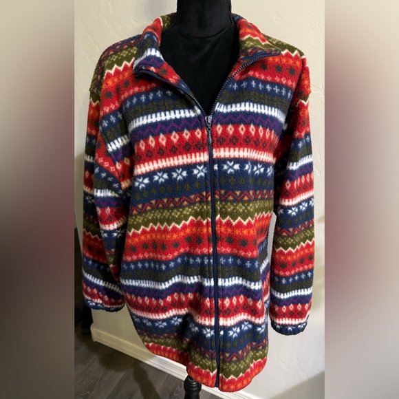 Alfred Dunner Women's Zip Up Sweater - Red, Blue, Green Pattern - Picture 1 of 3